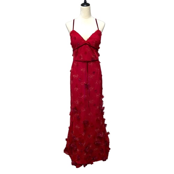 MARCHESA Evening Gown notte wine floral appliqué trumpet gown dress 16 - Picture 3 of 16